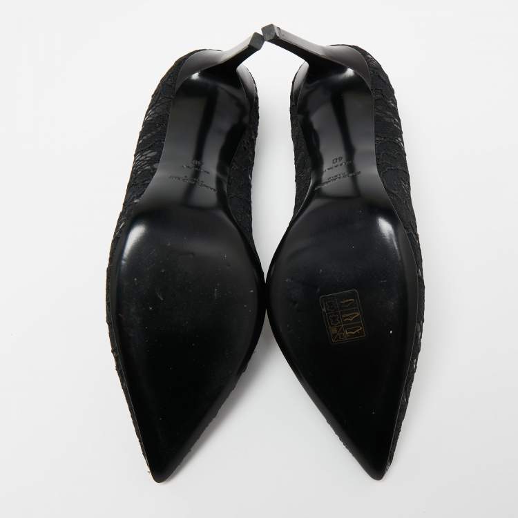 Pre Owned Saint Laurent Black Lace And Leather Pointed Toe Pumps Size 40