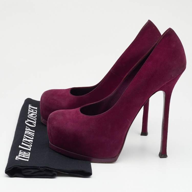 Pre Owned Saint Laurent Purple Suede Tribtoo Pumps Size 38