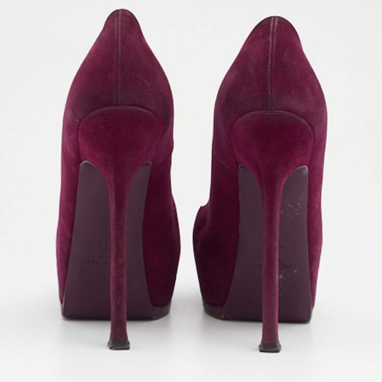 Pre Owned Saint Laurent Purple Suede Tribtoo Pumps Size 38