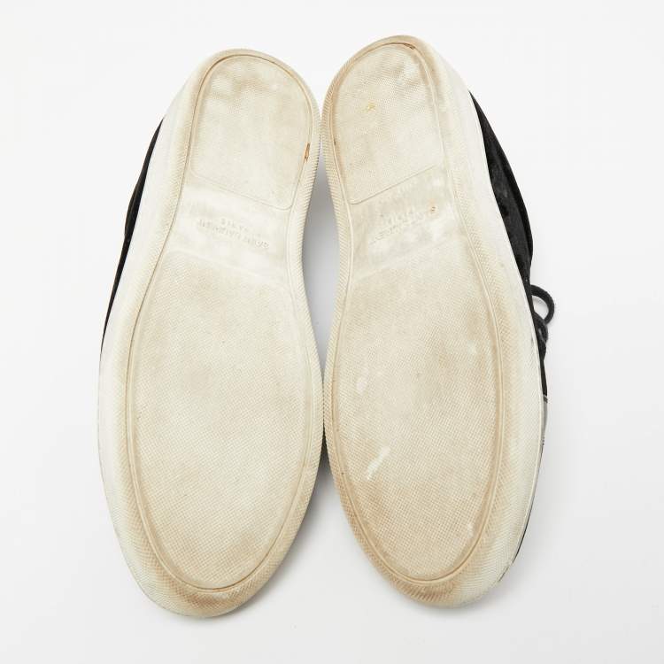 Pre Owned Saint Laurent Black Velvet And Leather Signature Court Lips Low Top Sneakers Size 38