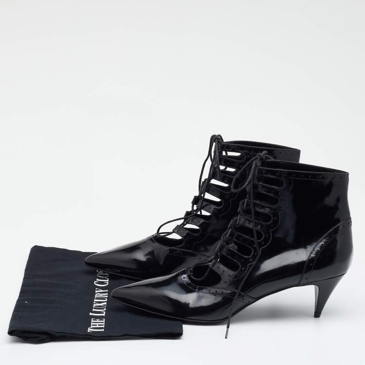Pre Owned Saint Laurent Black Patent Leather Lace Up Boots Size 42