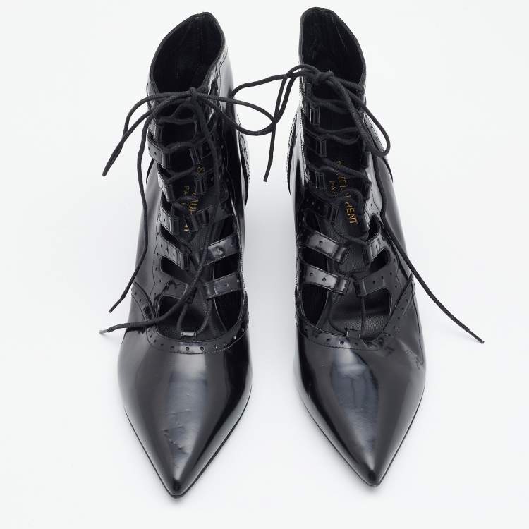 Pre Owned Saint Laurent Black Patent Leather Lace Up Boots Size 42