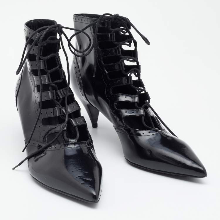 Pre Owned Saint Laurent Black Patent Leather Lace Up Boots Size 42