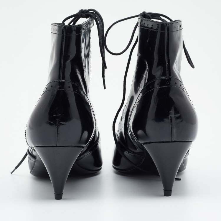 Pre Owned Saint Laurent Black Patent Leather Lace Up Boots Size 42