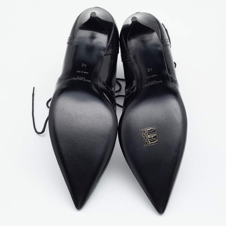 Pre Owned Saint Laurent Black Patent Leather Lace Up Boots Size 42