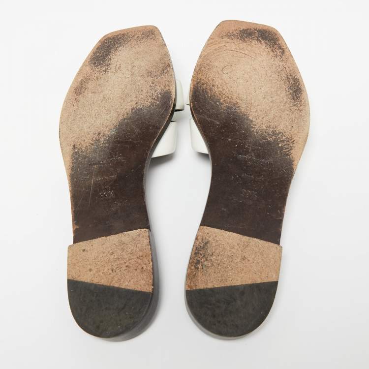Pre Owned Saint Laurent White Leather Tribute Flat Slides Size 39.5
