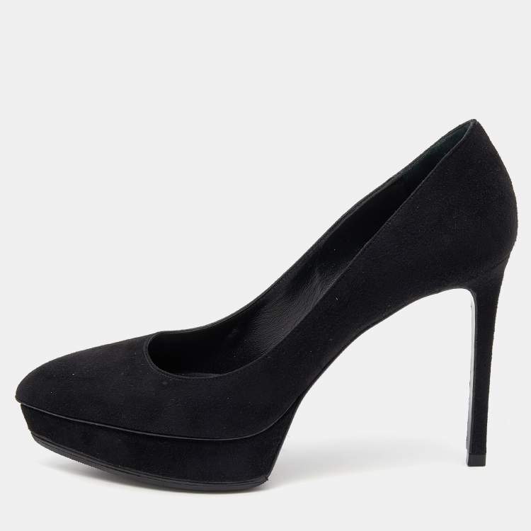 Pre Owned Saint Laurent Black Suede Janis Pointed Toe Platform Pumps Size 38.5