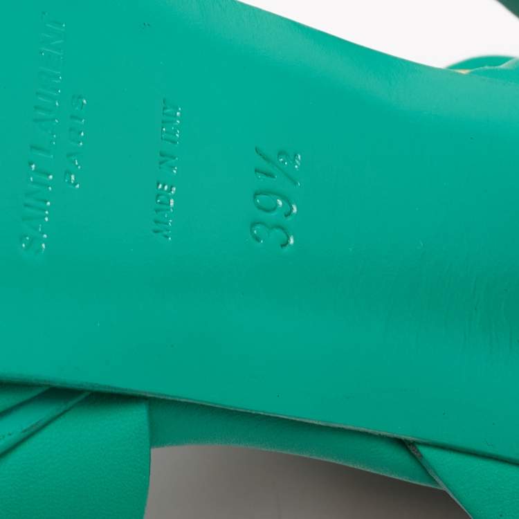 Pre Owned Saint Laurent Green Leather Tribute Platform Sandals Size 39.5