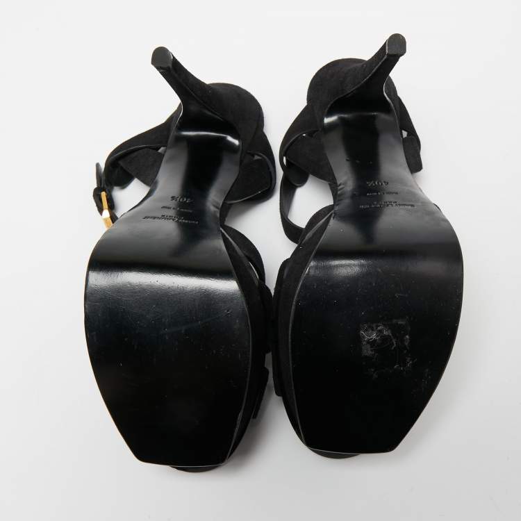 Pre Owned Saint Laurent Black Suede Tribute Platform Sandals Size 40.5