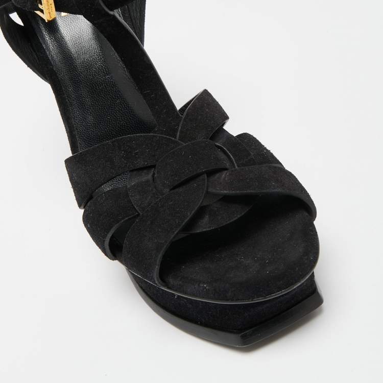 Pre Owned Saint Laurent Black Suede Tribute Platform Sandals Size 40.5