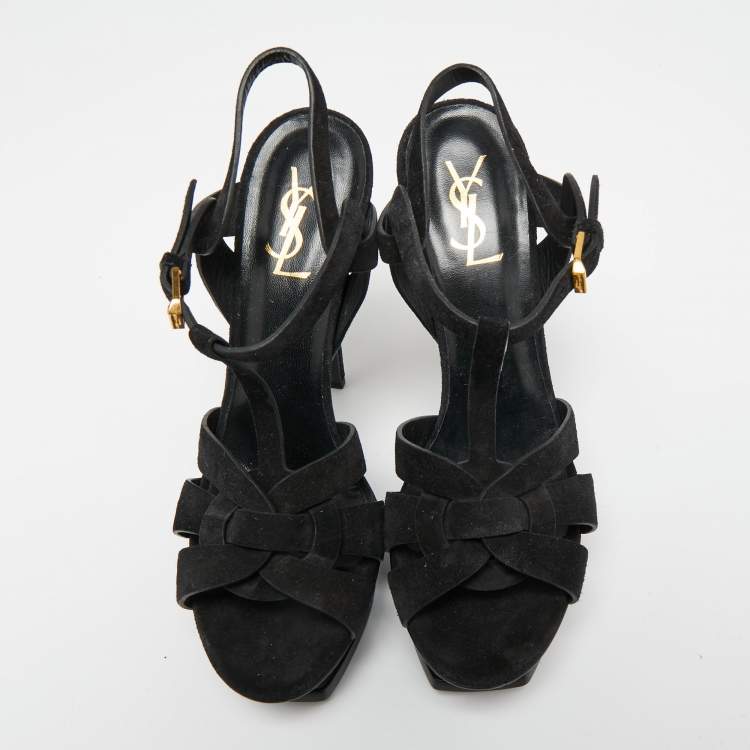 Pre Owned Saint Laurent Black Suede Tribute Platform Sandals Size 40.5