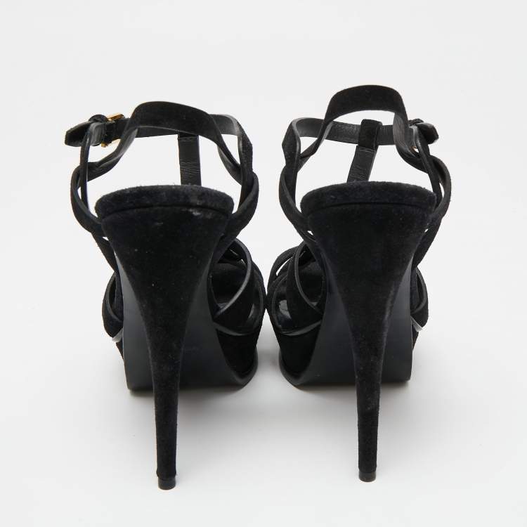 Pre Owned Saint Laurent Black Suede Tribute Platform Sandals Size 40.5
