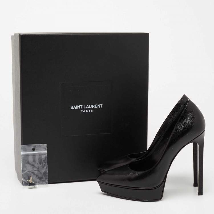 Pre Owned Saint Laurent Black Textured Leather Janis Platform Pumps Size 35