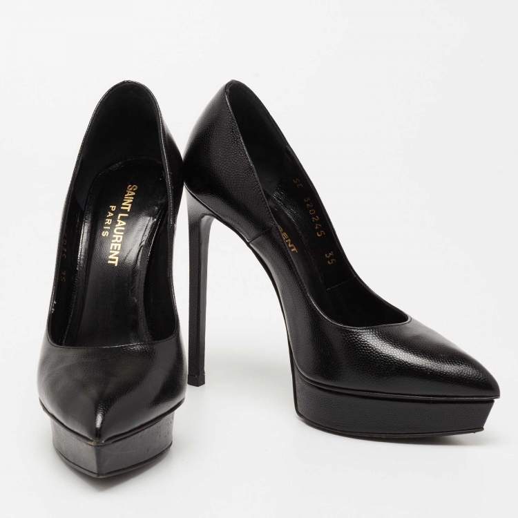 Pre Owned Saint Laurent Black Textured Leather Janis Platform Pumps Size 35