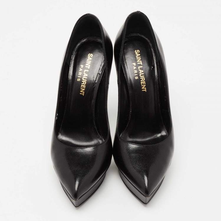 Pre Owned Saint Laurent Black Textured Leather Janis Platform Pumps Size 35