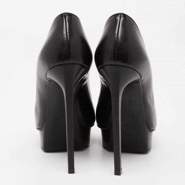 Pre Owned Saint Laurent Black Textured Leather Janis Platform Pumps Size 35