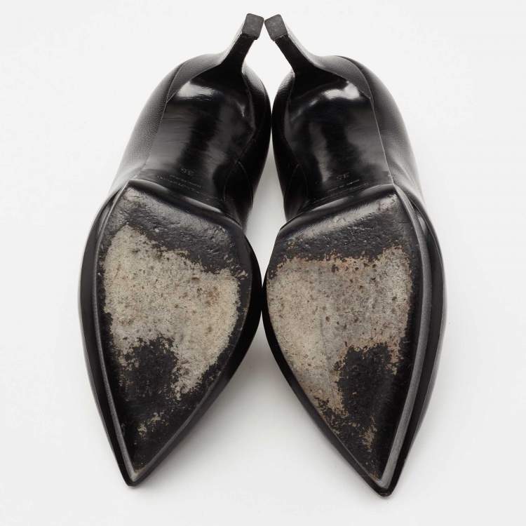 Pre Owned Saint Laurent Black Textured Leather Janis Platform Pumps Size 35