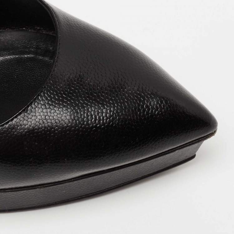Pre Owned Saint Laurent Black Textured Leather Janis Platform Pumps Size 35