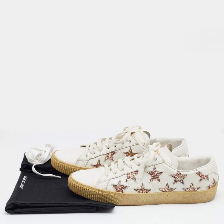 Pre Owned Saint Laurent White Leather Star Embellished Low Top  Sneakers Size 40