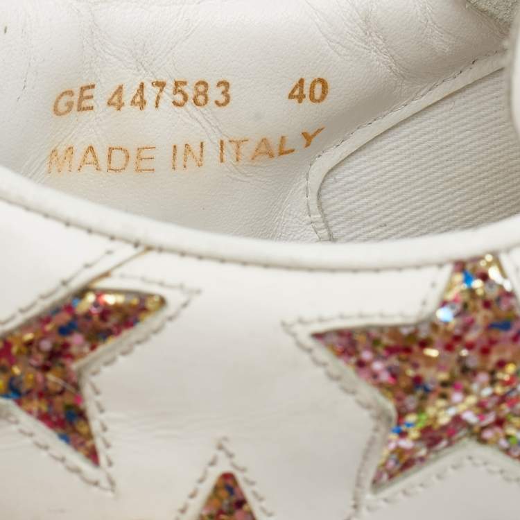 Pre Owned Saint Laurent White Leather Star Embellished Low Top  Sneakers Size 40