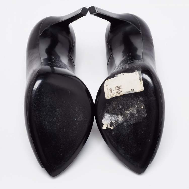 Pre Owned Saint Laurent Black Leather Peep Toe Pumps Size 37.5