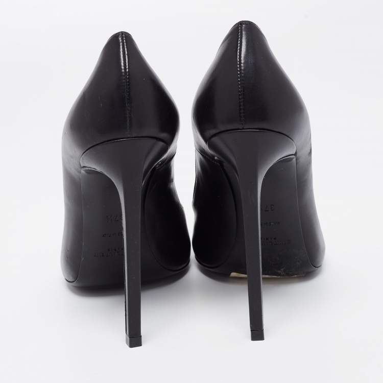 Pre Owned Saint Laurent Black Leather Peep Toe Pumps Size 37.5