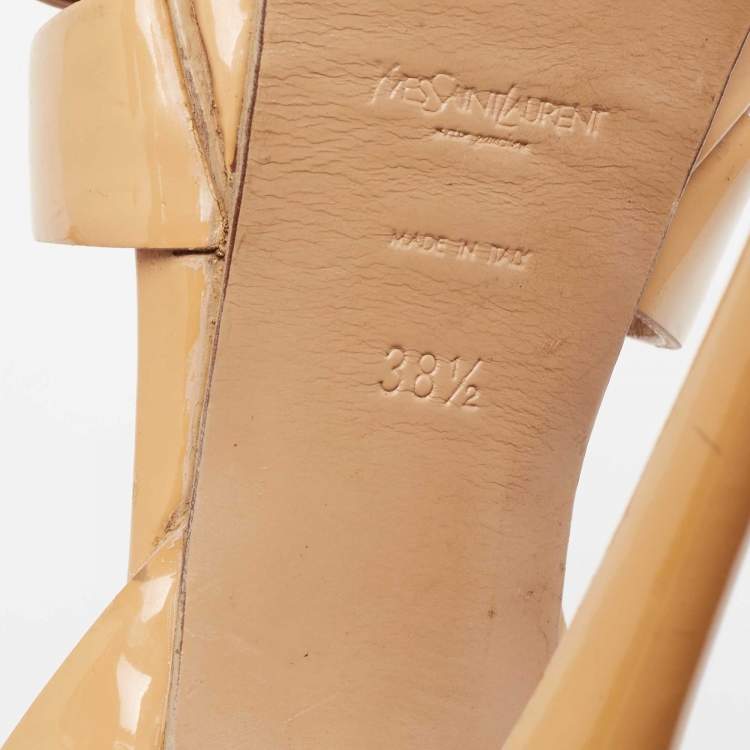 مملوكة مسبقًا Saint Laurent Beige Patent Leather Tribute Platform Sandals Size 38.5 