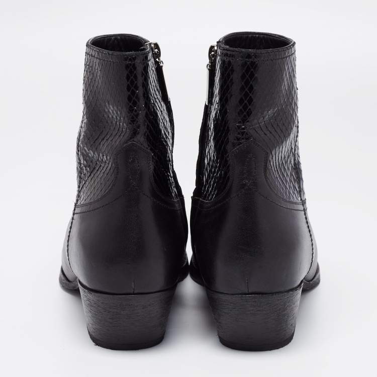 Pre Owned Saint Lauren Black Python And Leather Ankle Length Boots Size 46