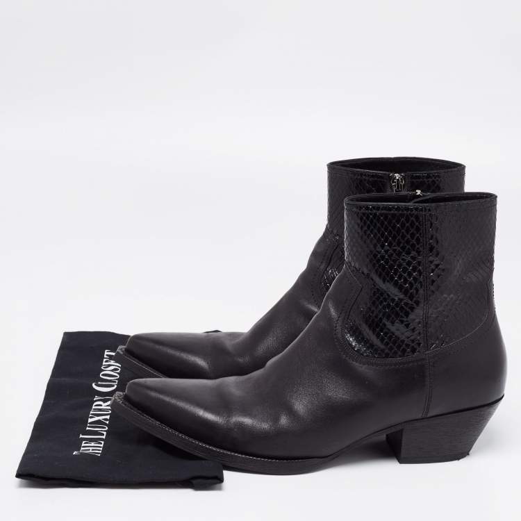 Pre Owned Saint Lauren Black Python And Leather Ankle Length Boots Size 46