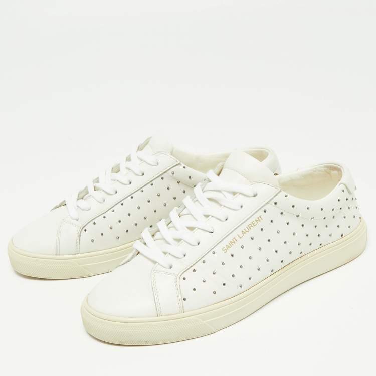 Pre Owned Saint Laurent White Leather Studded Accents Low Top Sneakers Size 36