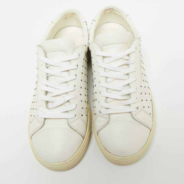 Pre Owned Saint Laurent White Leather Studded Accents Low Top Sneakers Size 36