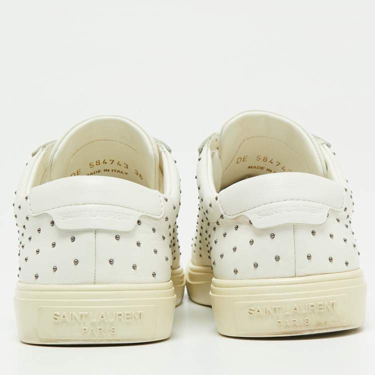 Pre Owned Saint Laurent White Leather Studded Accents Low Top Sneakers Size 36