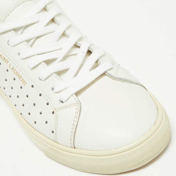 Pre Owned Saint Laurent White Leather Studded Accents Low Top Sneakers Size 36