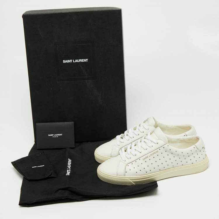 Pre Owned Saint Laurent White Leather Studded Accents Low Top Sneakers Size 36