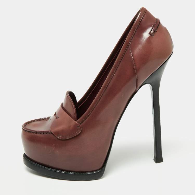 Saint Laurent Burgundy Leather Tribtoo Penny Loafer Platform