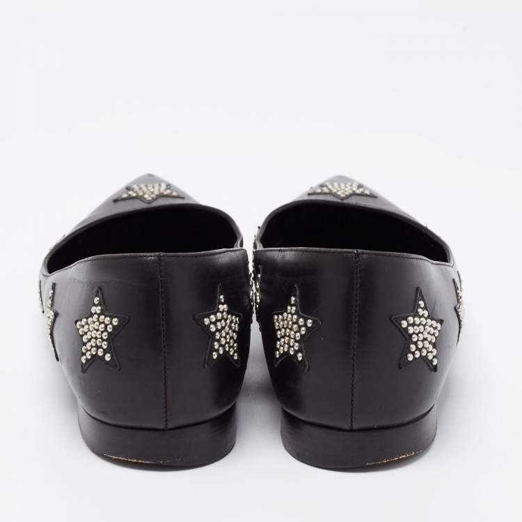 Pre Owned Saint Laurent Black Leather Star Studded Pointed Toe Ballet Flats Size 35