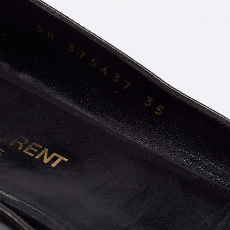 Pre Owned Saint Laurent Black Leather Star Studded Pointed Toe Ballet Flats Size 35