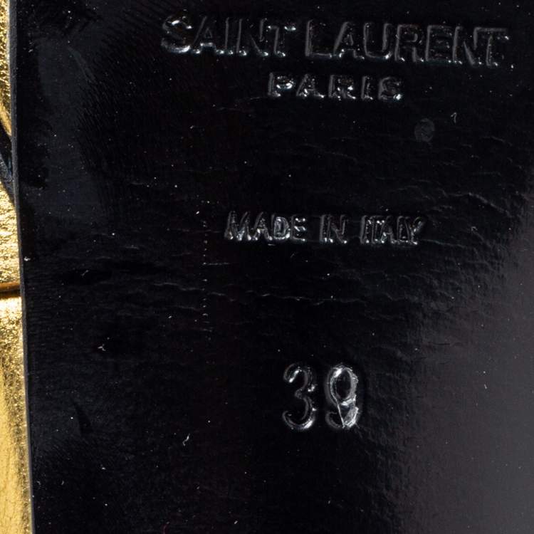 Pre Owned Saint Laurent Metallic Gold Leather Tribute Platform Sandals Size 39
