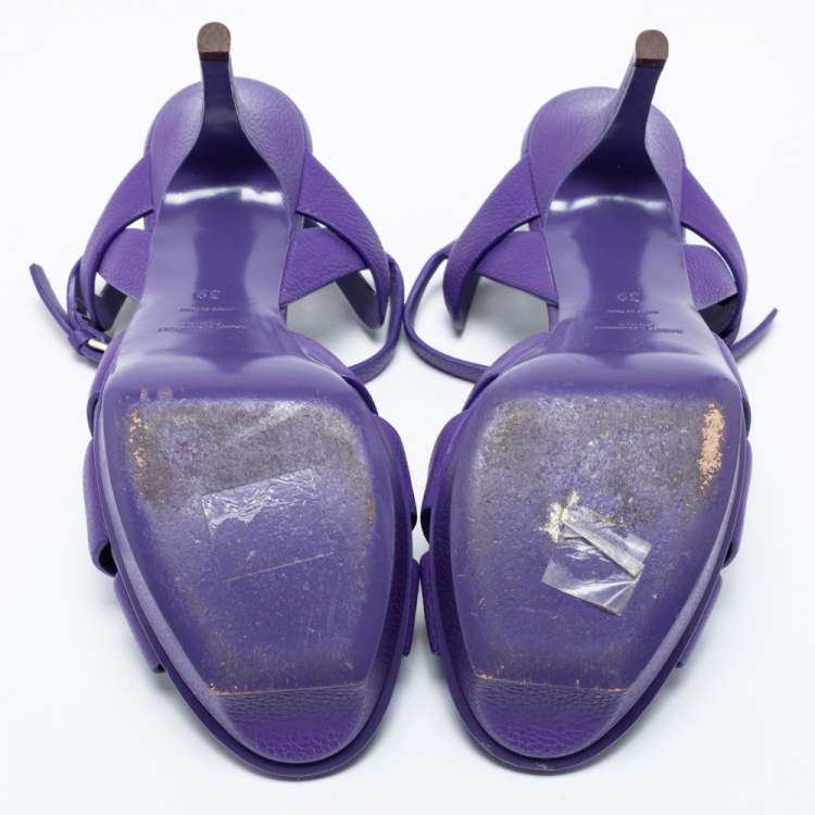 Pre Owned Saint Laurent Purple Leather Tribute Platform Sandals Size 39