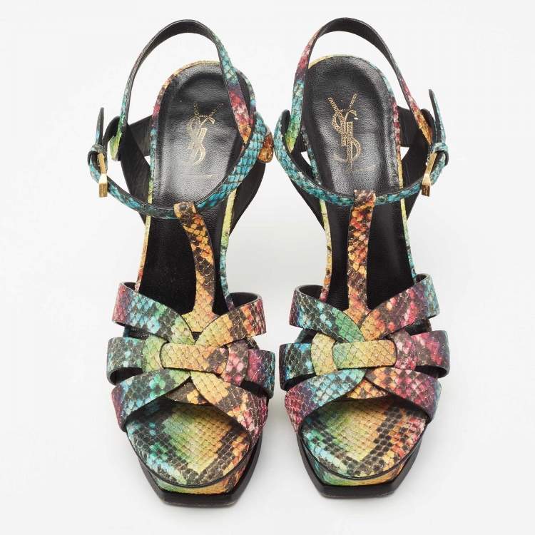 Pre Owned Saint Laurent Multicolor Python Embossed Leather Tribute Platform Sandals Size 39