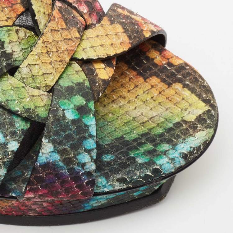 Pre Owned Saint Laurent Multicolor Python Embossed Leather Tribute Platform Sandals Size 39
