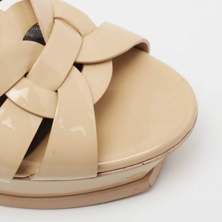 Pre Owned Saint Laurent Beige Patent Leather Tribute Sandals Size 39