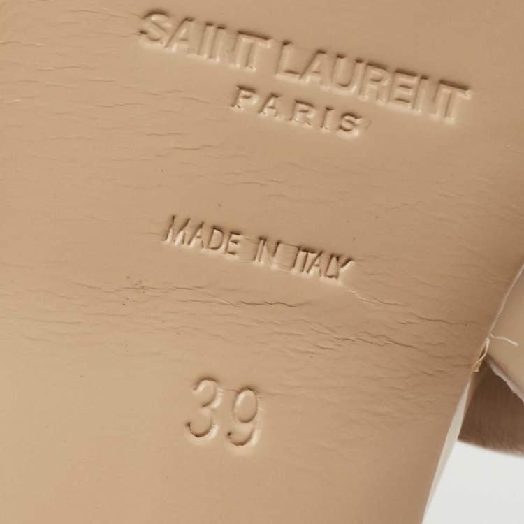 Pre Owned Saint Laurent Beige Patent Leather Tribute Sandals Size 39