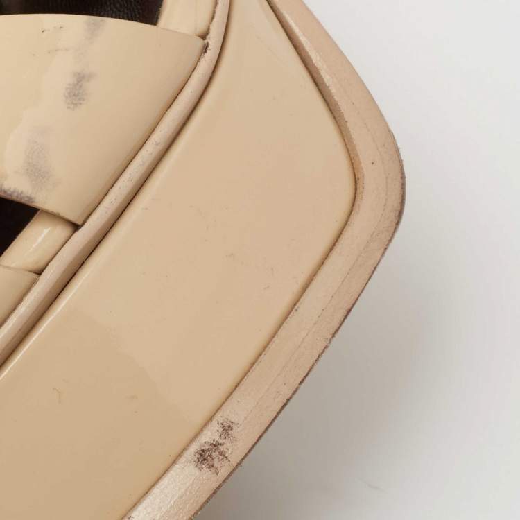 Pre Owned Saint Laurent Beige Patent Leather Tribute Sandals Size 39