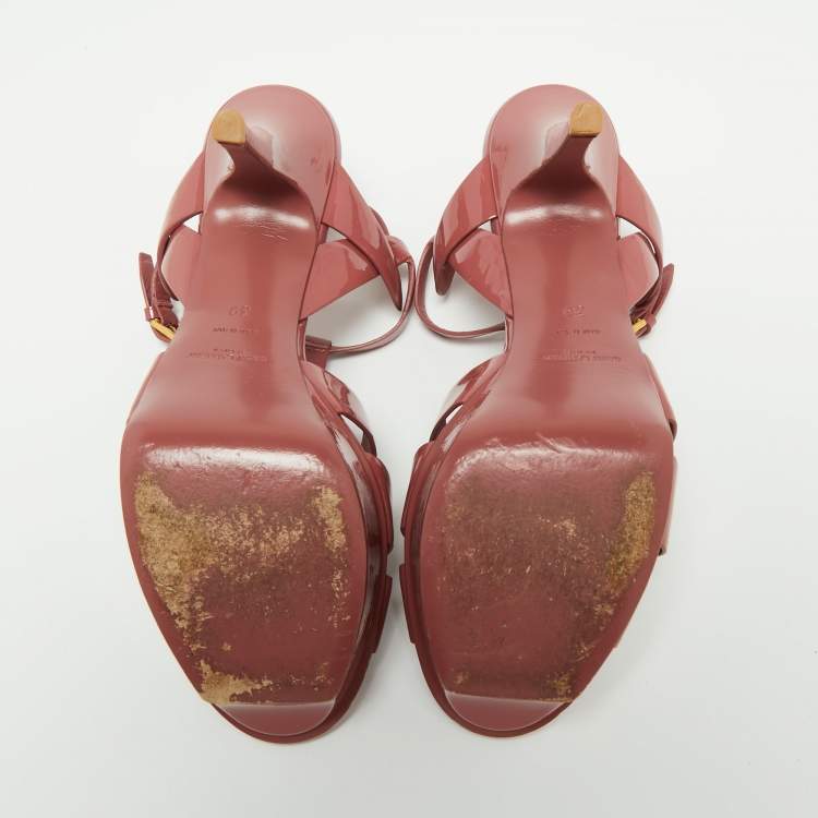 Pre Owned Saint Laurent Pink Patent Leather Tribute Platform Sandals Size 39
