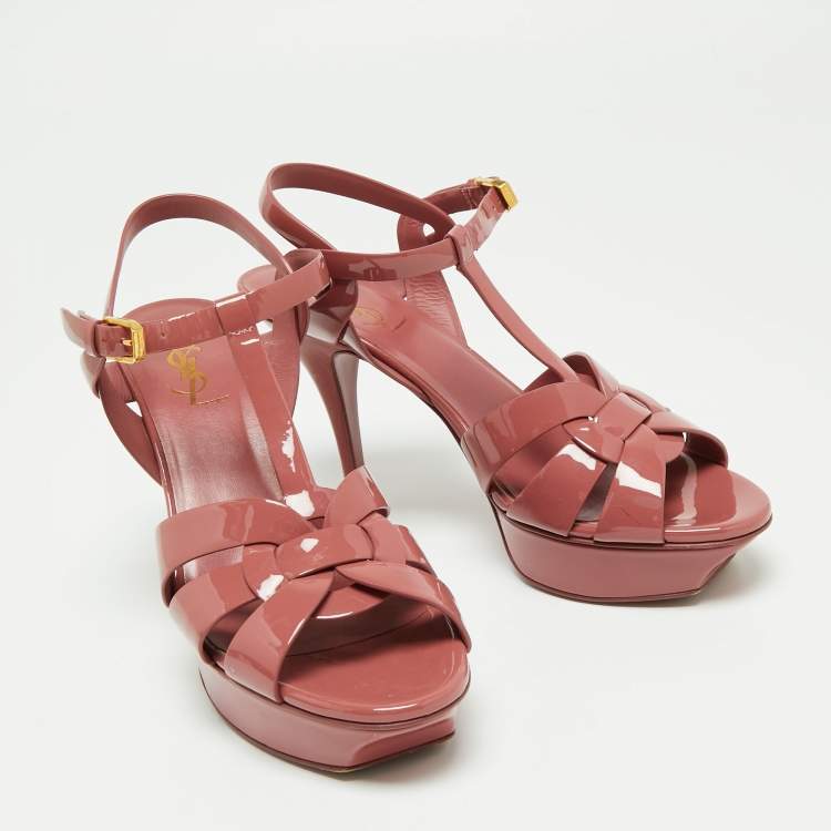 Pre Owned Saint Laurent Pink Patent Leather Tribute Platform Sandals Size 39