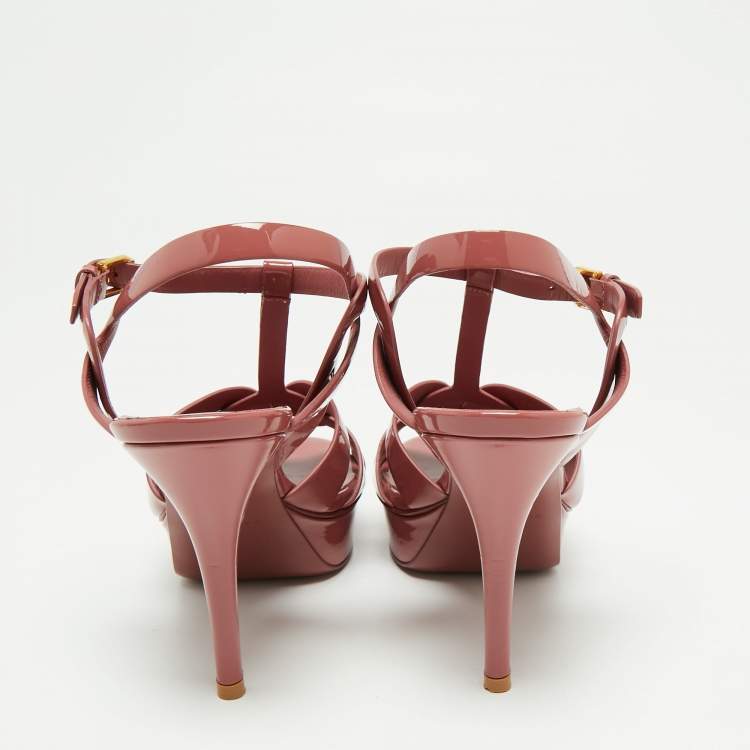 Pre Owned Saint Laurent Pink Patent Leather Tribute Platform Sandals Size 39