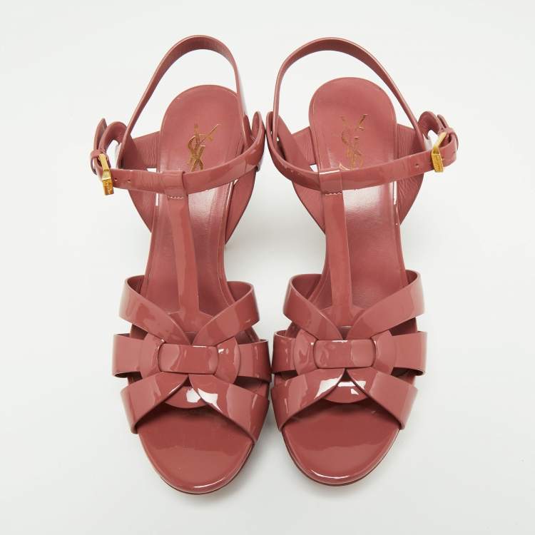 Pre Owned Saint Laurent Pink Patent Leather Tribute Platform Sandals Size 39