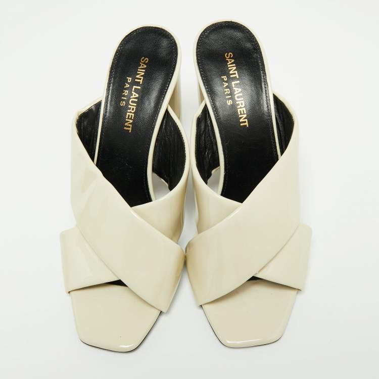 Pre Owned Saint Laurent Cream Patent Leather Loulou Sandals Size 37