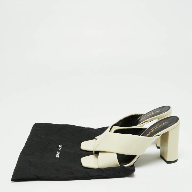 Pre Owned Saint Laurent Cream Patent Leather Loulou Sandals Size 37